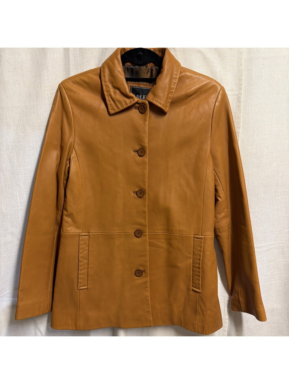Adler Collection Womens Brown Leather Button Front Jacket Size M